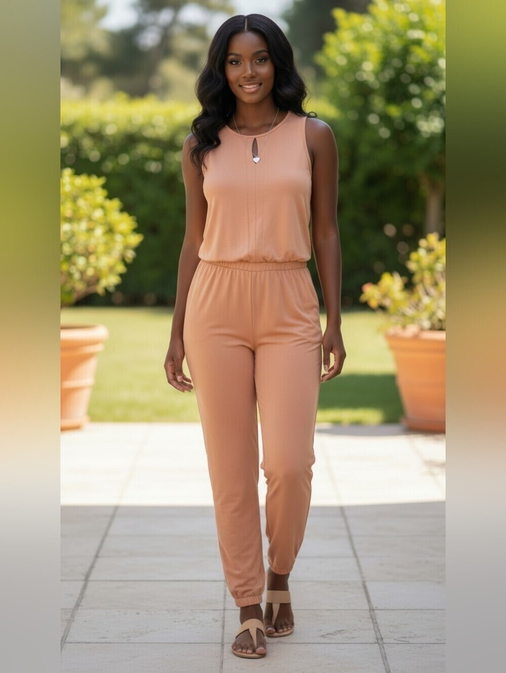Ashley Stewart Sleeveless Jumpsuit Terracotta Rust Plus Size 12